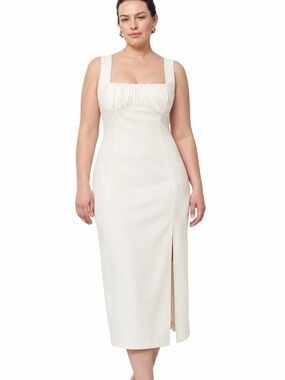 NICHOLAS Twill Gathered Sheath Dress White Ivory Size 14